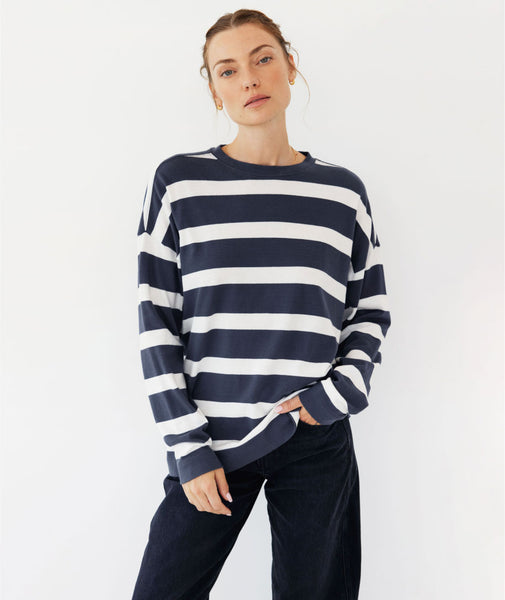 EUC AYR The Supercool Crew buy Neck Brick Stripe