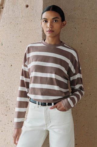 The Early Mornings Tee – Sundown stripe in shiitake