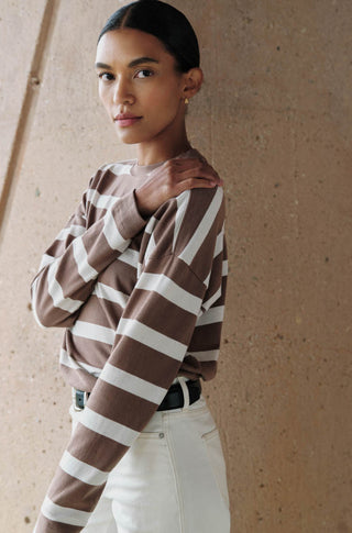 The Early Mornings Tee – Sundown stripe in shiitake