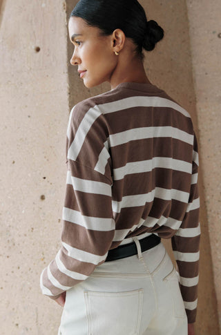 The Early Mornings Tee – Sundown stripe in shiitake